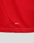 Close-up of red Feyenoord home shirt fabric with AERTEK branding