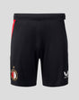 Back view of black Feyenoord Thuisshort with red side stripe, crest on left leg and Castore logo on the right