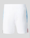 Back view of white Feyenoord Pro Uitshort for men with elastic waistband and blue side trim