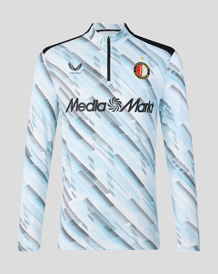 Front view of Feyenoord Uit Matchday 2026-2027 Midlayer Top Men's version with light blue abstract print and club crest