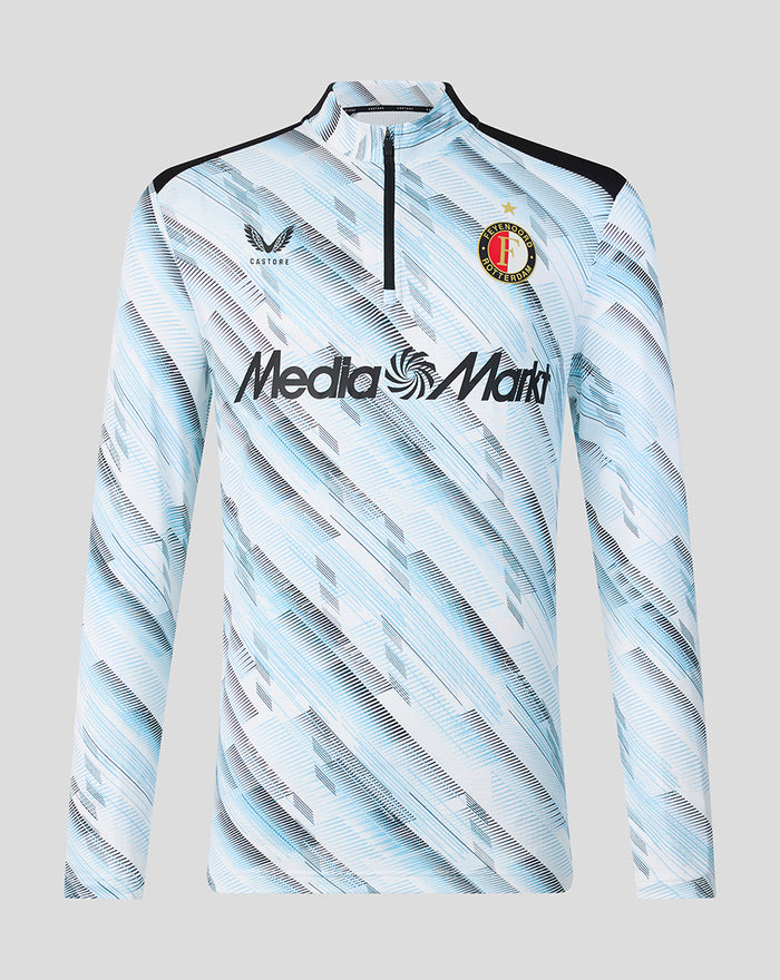 Front view of Feyenoord Uit Matchday 2026-2027 Midlayer Top Men's version with light blue abstract print and club crest
