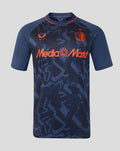 Front view of Feyenoord Pro Derde Shirt 2026-2027 laid flat showing navy pattern crest and Media Markt sponsor.
