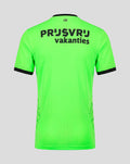 Back view of a neon green Feyenoord training shirt with bold black text across the upper back