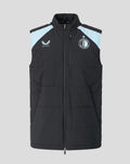 Unisex Feyenoord Training 2026-2027 Coach Gilet in black lightweight padded design with light blue shoulder panels and full zip