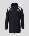 Feyenoord training padded jacket with hood for unisex wear in black with light blue shoulder panels and crest