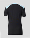 Back view of the black Feyenoord training coaches T shirt for women with light blue shoulder panels