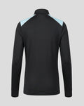 Back view of black Feyenoord training midlayer with light blue shoulder panels.
