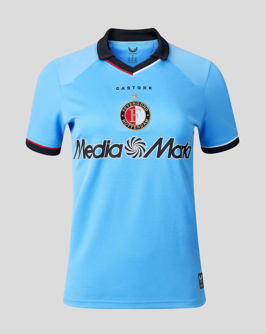 Light blue Feyenoord womens jersey featuring crest and Media Markt sponsor across the chest
