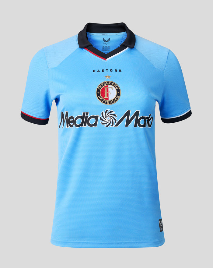 Light blue Feyenoord womens jersey featuring crest and Media Markt sponsor across the chest