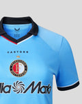 Front view of the blue Feyenoord away shirt showing the club crest and the MediaMarkt sponsor across the chest.