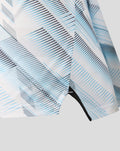 Close-up of Feyenoord women's away matchday shirt fabric in blue and black geometric print