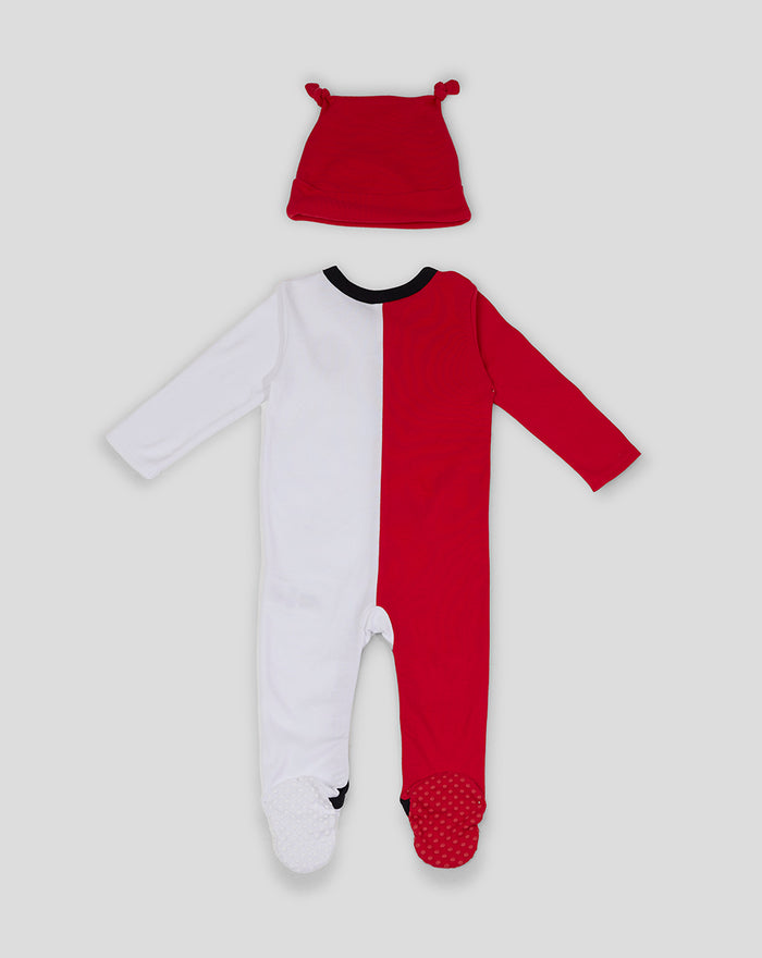 FEYENOORD baby romper set with white and red panels and a matching red hat