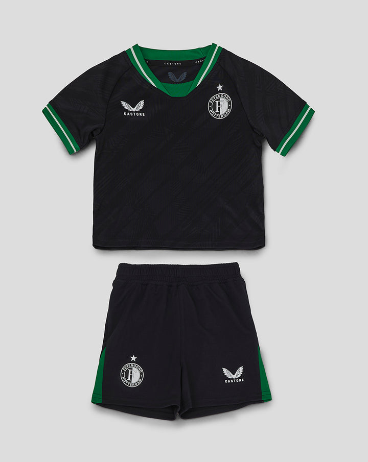 Baby Feyenoord away kit top and shorts in black with green trim and club crest