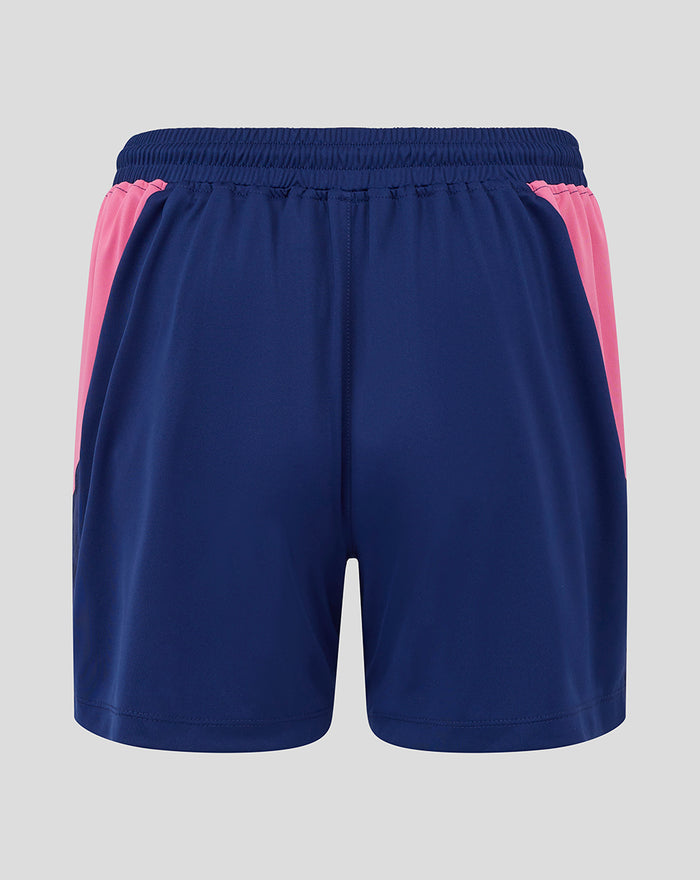 Back view of navy women’s Feyenoord training shorts with pink side panels and Castore logo on the right leg