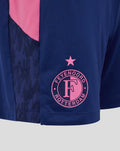 Navy Feyenoord women s training shorts with pink crest and star on the thigh and contrasting side panel