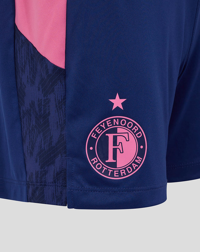 Navy Feyenoord women s training shorts with pink crest and star on the thigh and contrasting side panel