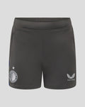 Front view of dark gray Feyenoord women's training shorts with club crest on the left leg and Castore logo on the right leg.