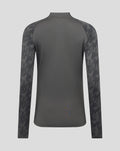 Back view of a dark gray Feyenoord training midlayer top with patterned sleeves.