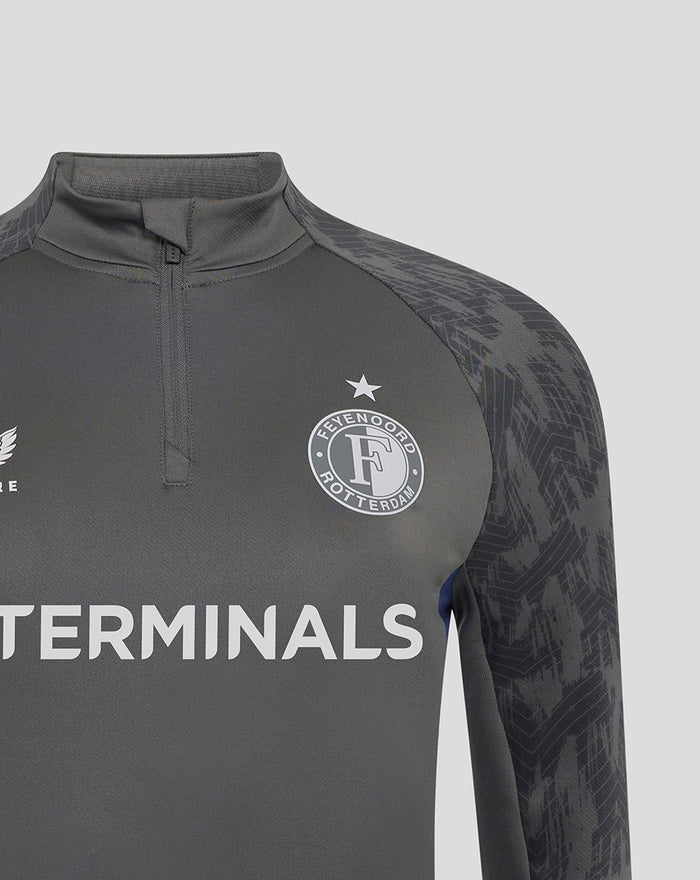 Front chest close-up showing Castore logo on one side, Feyenoord crest on the other, and TERMINALS across the torso.