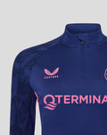Front view of navy Feyenoord women training midlayer top with Castore logo and club crest and pink branding