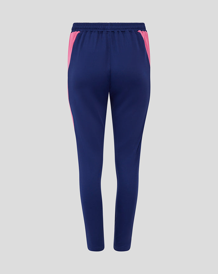 Navy women's Feyenoord training pants without pockets with pink side panels and an elastic waistband; logos on the thighs