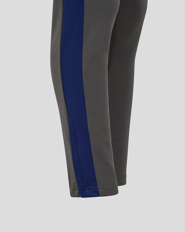 Lower leg of Feyenoord training pants showing a blue side panel against grey fabric.