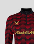Front detail of Feyenoord home midlayer showing dark red pattern, Castore logo and club crest.