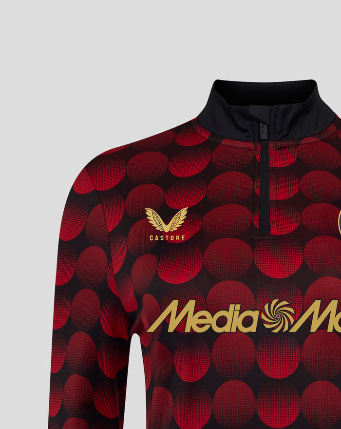 Front detail of Feyenoord home midlayer showing dark red pattern, Castore logo and club crest.