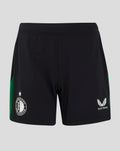 Back view of black Feyenoord Pro away shorts for women with green side stripe and club logos
