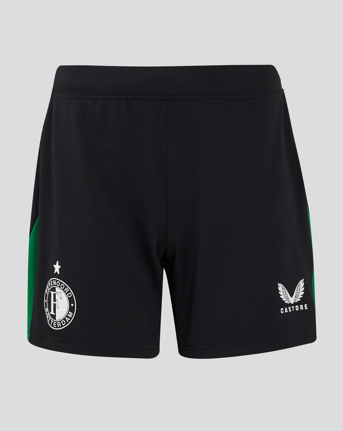 Back view of black Feyenoord Pro away shorts for women with green side stripe and club logos