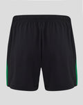 Zwarte Feyenoord vrouwenuitshort met elastische tailleband en groene zijpanelen.