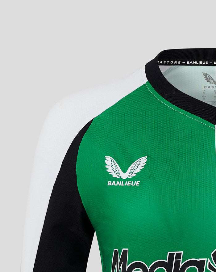 Green front panel of Feyenoord Pro Third Shirt for women with crest on chest and Banlieue sponsor across the midsection