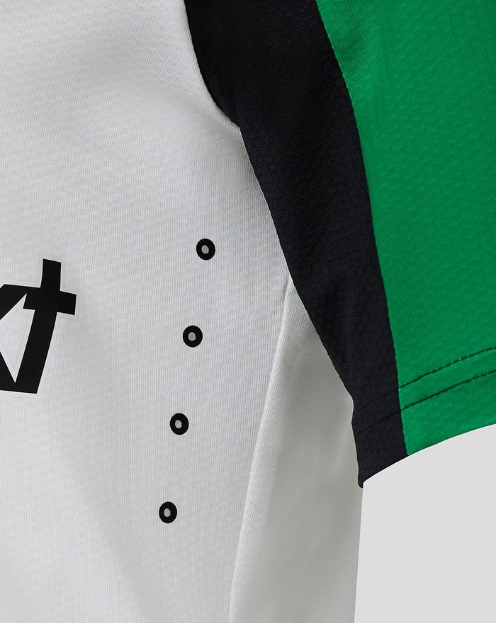 Kraagdetail en groene witte en zwarte paneelovergangen op Feyenoord Pro Derde Shirt vrouwen Europa