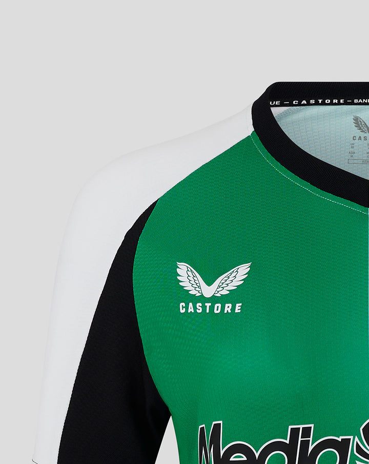 Groen voorpaneel met witte mouwen van Feyenoord Pro Derde Shirt 2024-2025 vrouwen Europa met Castore logo