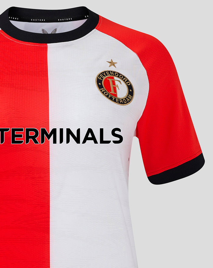 Feyenoord 2024-2025 women's home shirt with red and white split design and embroidered club crest on the chest