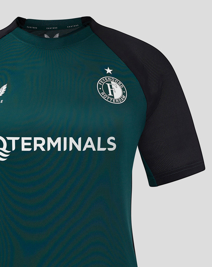 Feyenoord Pro Coach Training T Shirt women teal jersey with black raglan sleeves and left chest club crest