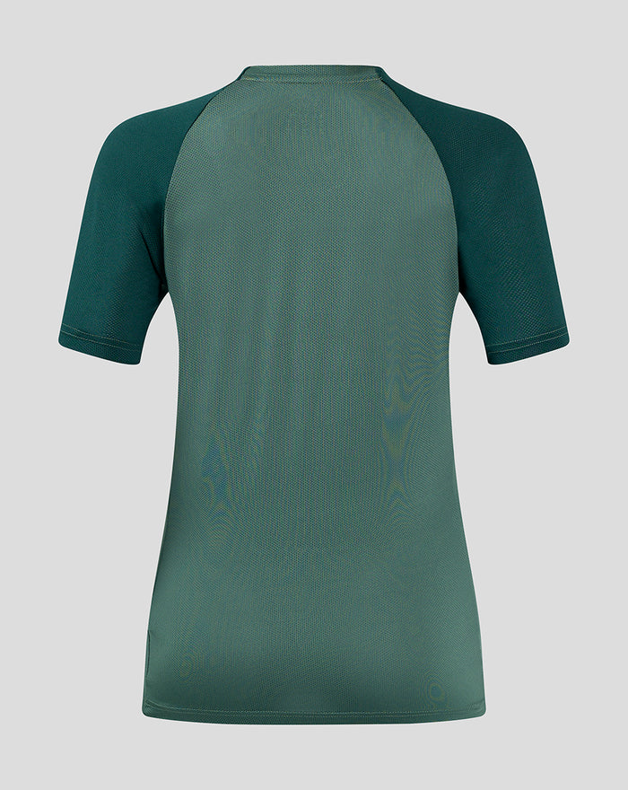 Back view of green Feyenoord women's training shirt with dark sleeves
