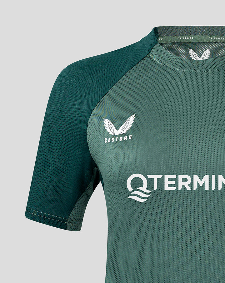 Front view of a women's Feyenoord Pro Speler Training T shirt in green with club crest on left chest and Castore logo.