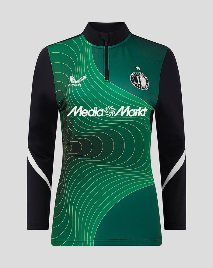 Feyenoord Banlieue Matchday Kwartrits Top in groen met kwart-rits crest en Media Markt sponsor