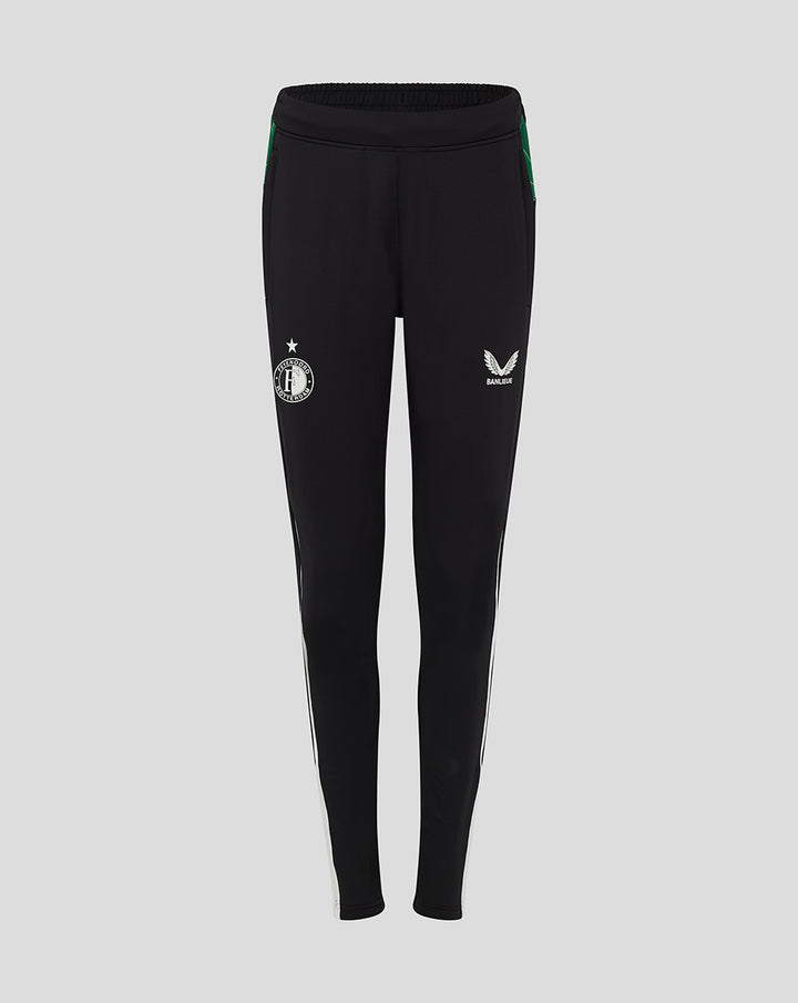 Black women's matchday shorts with green side panels showing the club crest on the left thigh and Banlieue emblem on the right