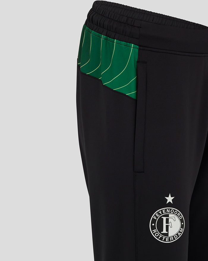 Feyenoord Banlieue Matchday broek in zwart met groen zijpaneel en clublogo op de rechterdij