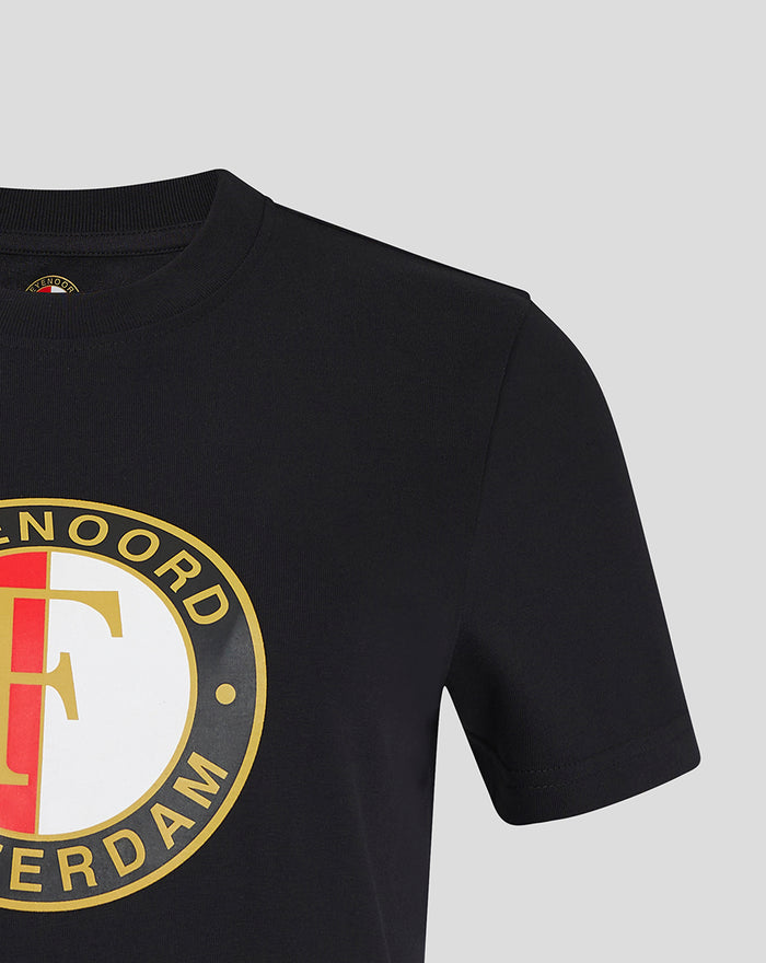 Black Feyenoord Core Logo T-shirt for women with a large circular crest on the front