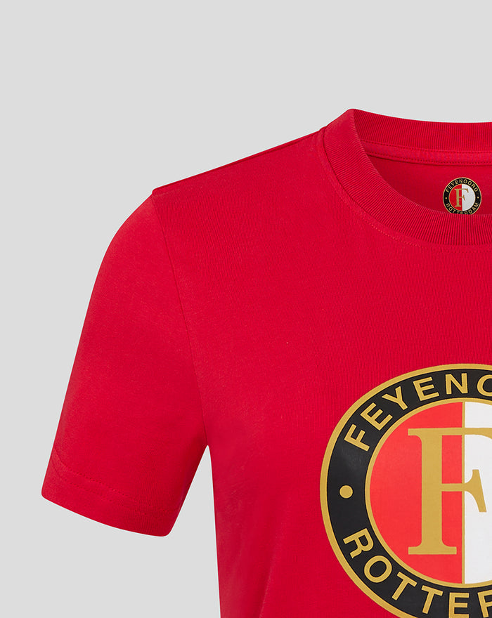 Red Feyenoord Core Logo T-shirt for women with a partial circular crest visible on the chest