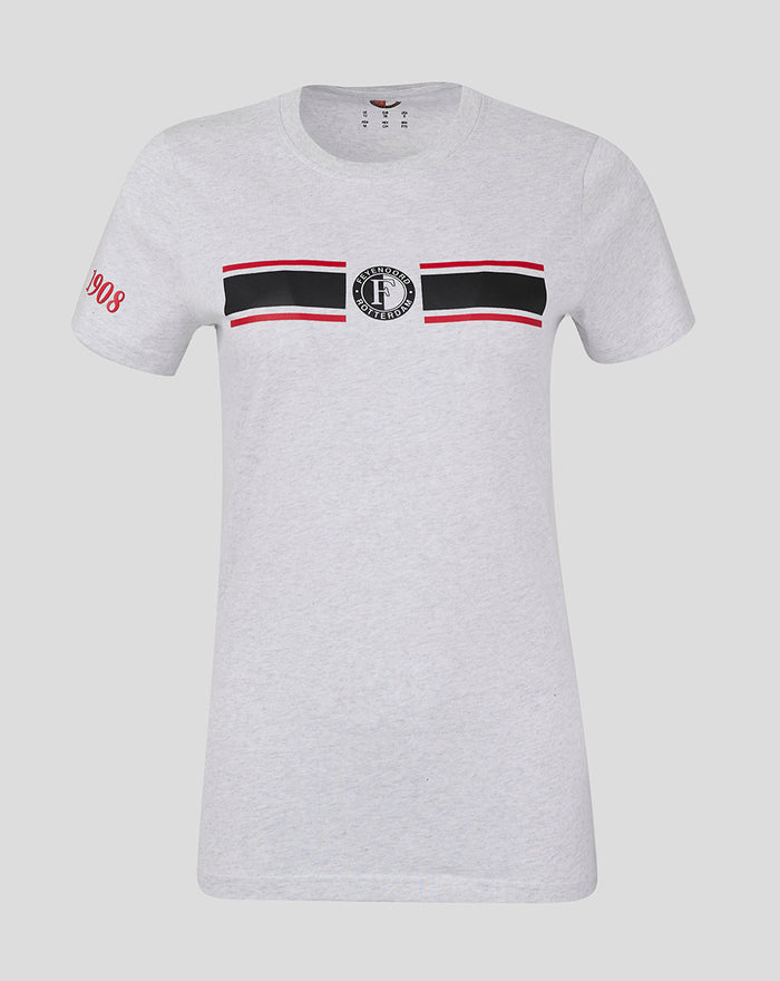 Gray women's Feyenoord Classic T shirt with crest and red stripe band across chest