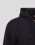 Close up of the hooded Feyenoord hoodie showing the zipper and chest logo patch
