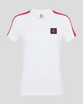 White Feyenoord Classic Cotton T shirt with red sleeve stripes and a small square badge on the chest