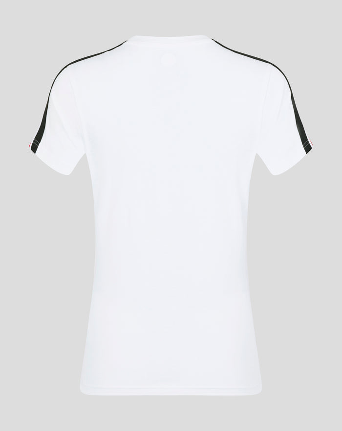 Back view of white Feyenoord Classic Cotton T shirt for women with black shoulder piping