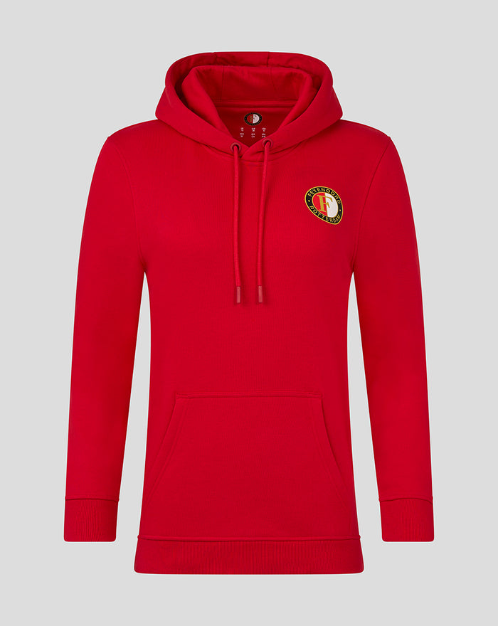 Red Feyenoord Core women's hoodie with hood drawstrings and front kangaroo pocket, crest on the left chest