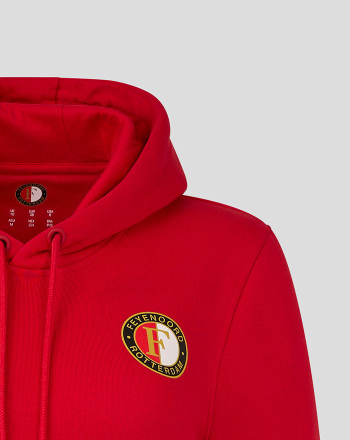 Red Feyenoord Core hoodie for women with hood and circular team crest on the chest