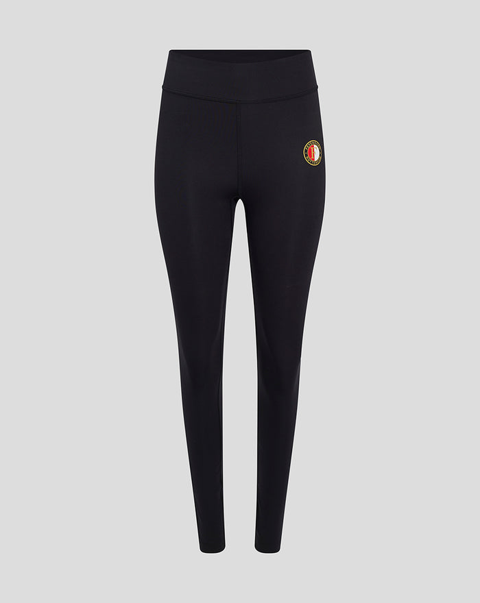 Front view of black Feyenoord Core leggings for women with a crest on the hip